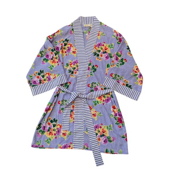 Victoria's Secret Other - Vintage Victorias Secret Gold Label Robe One Size Floral Polka Dot Stripe Kimono